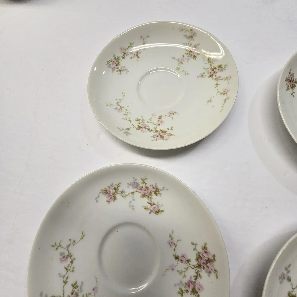Theodore Haviland Pink Roses Saucers Set Of 5 Limoges France Porcelain* No Cups‎
